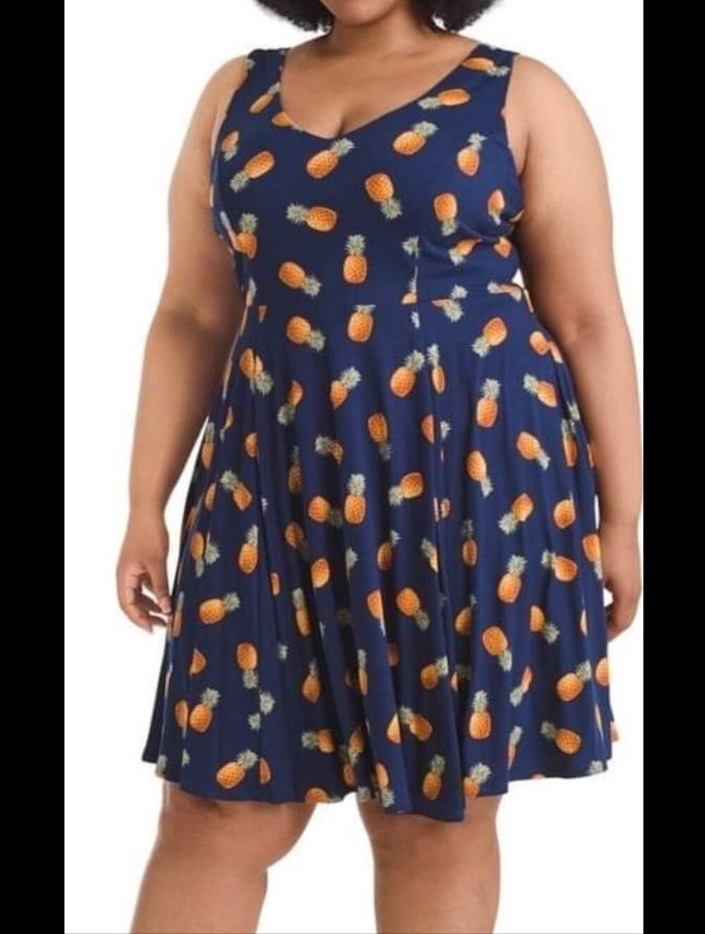 Eva Rose Navy Pineapple-Print Midi Dress XL (7874)